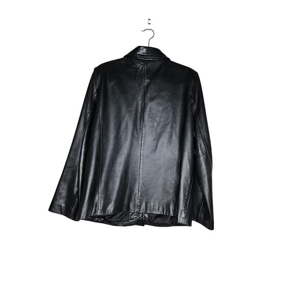 Vintage 90s Nine West XL Leather Button Front Black Leather Jacket Goth Minimal - Picture 3 of 4